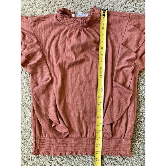 Loft Top Women’s Small Rust Red Short Sleeve High Neck Elastic Waist - Picture 7 of 8